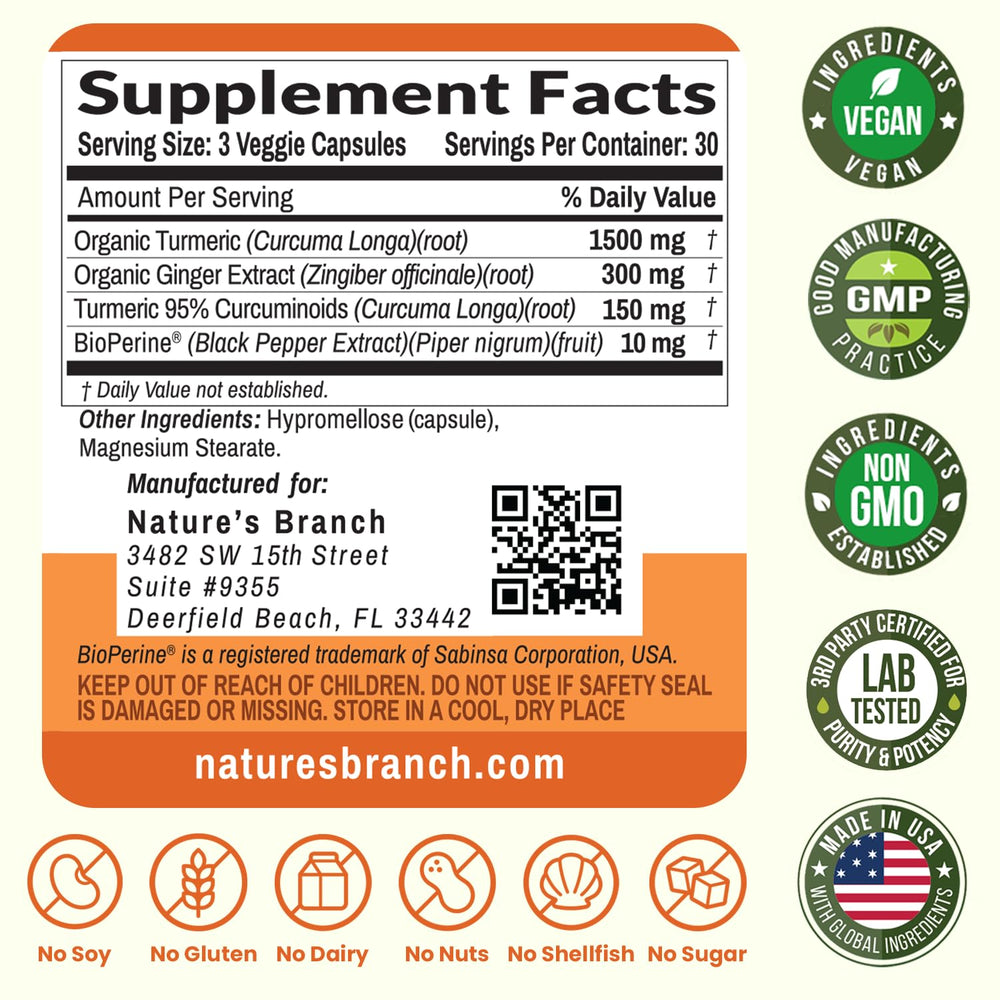 Nature's Branch vegan gluten-free badge highlights plant-based ingredients.