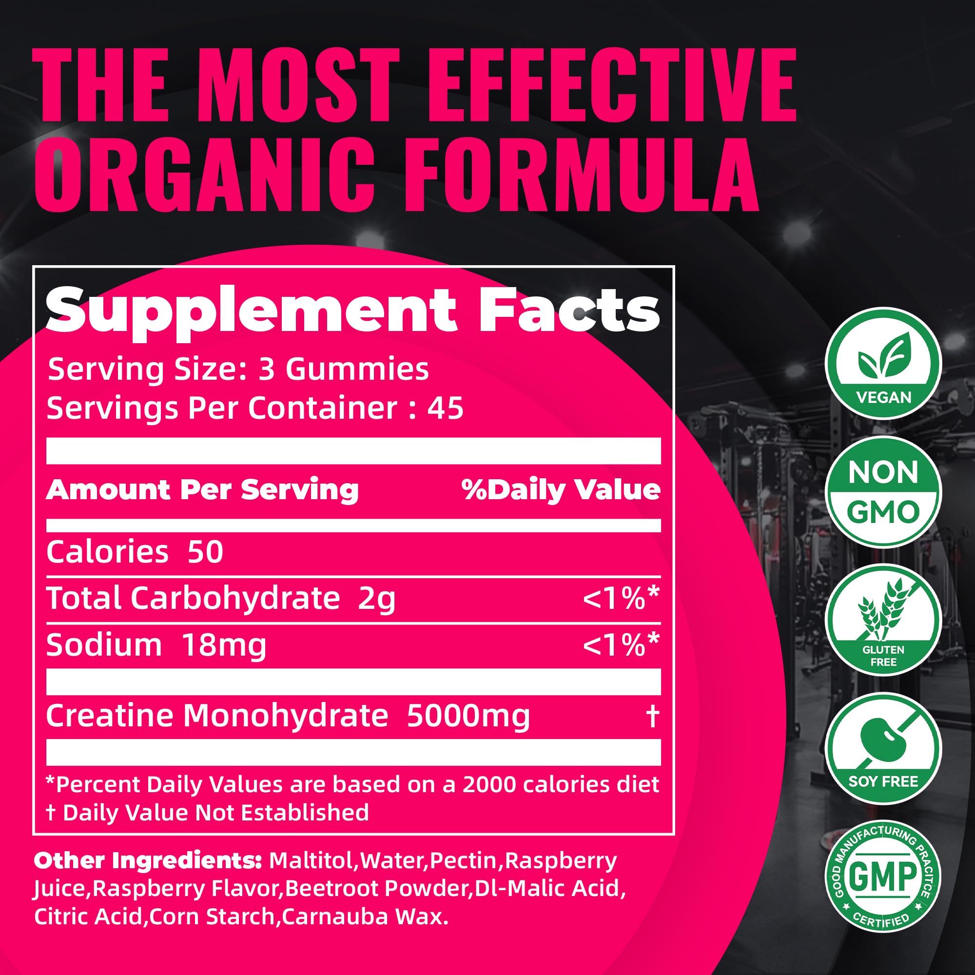 Natures Aid Creatine Gummy three gummies serving shows convenient intake.