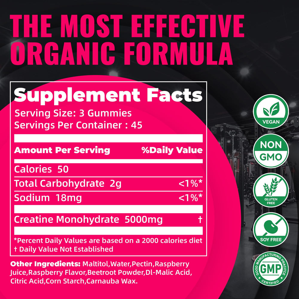 Natures Aid Creatine Gummy three gummies serving shows convenient intake.