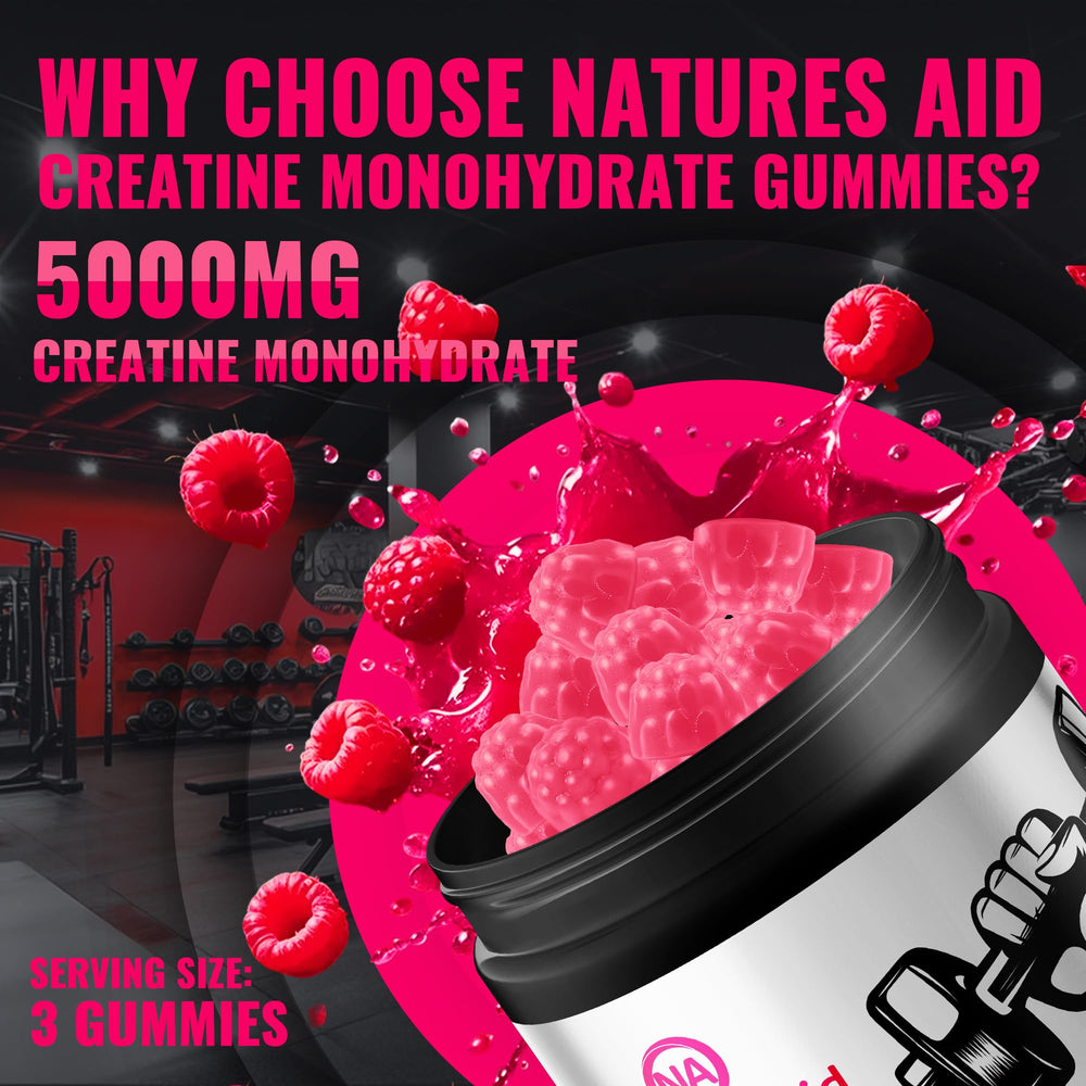 Natures Aid Creatine Gummy vegan ingredients highlight clean option.