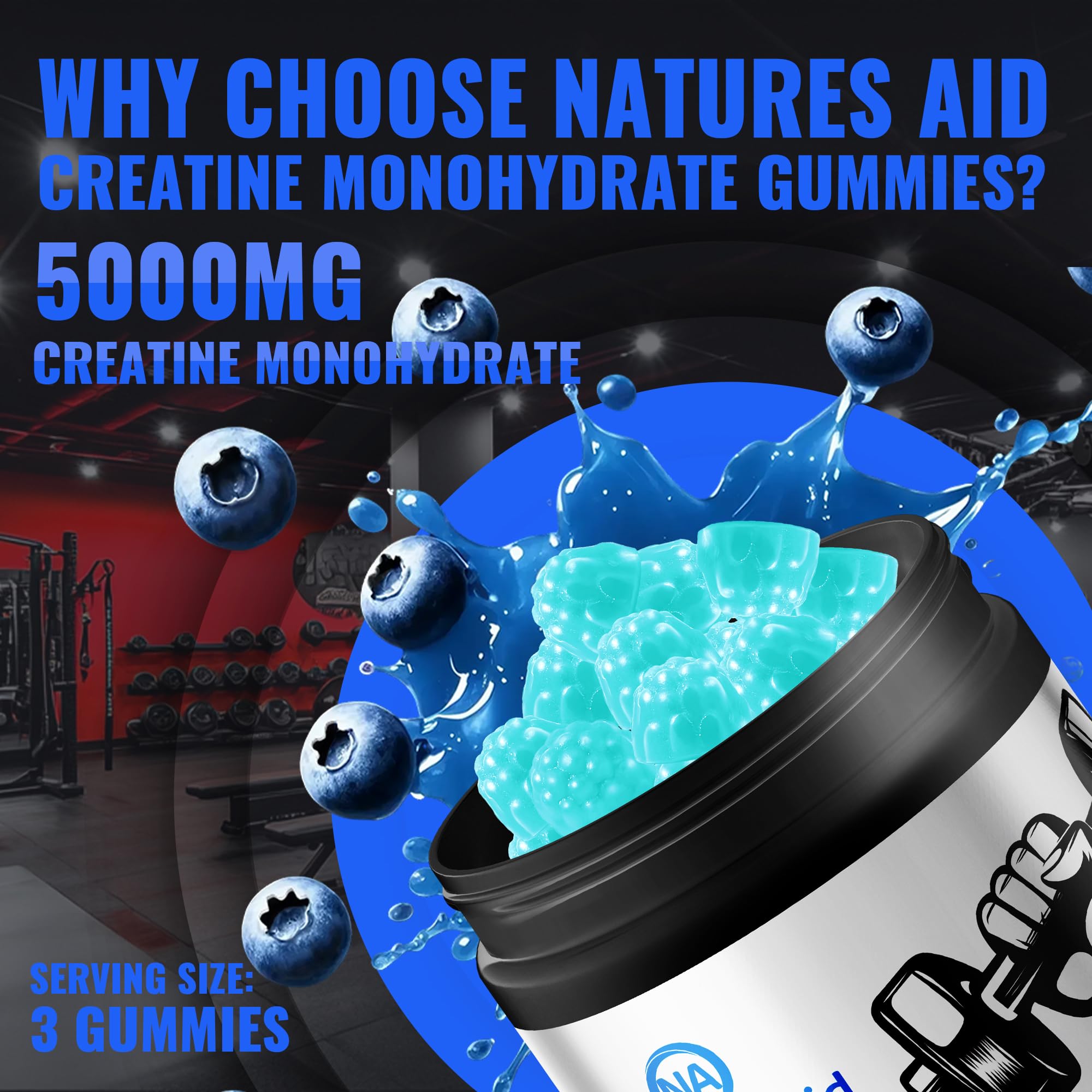 Nature's Aid Creatine Monohydrate Gummies vegan badge on label