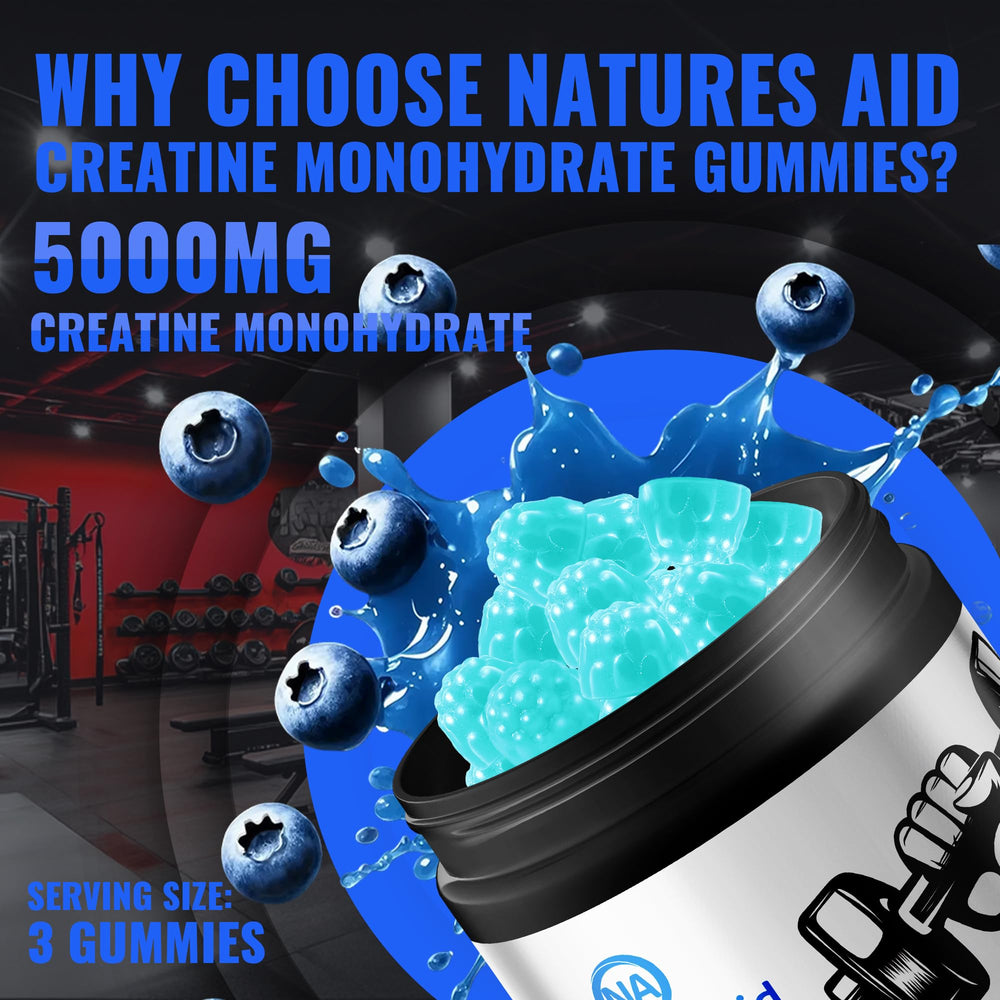 Nature's Aid Creatine Monohydrate Gummies vegan badge on label