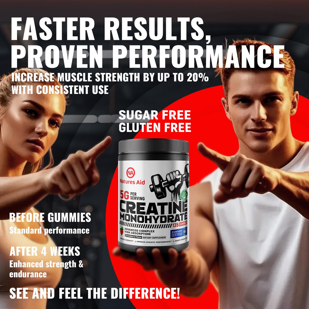 Natures Aid pre-workout energy support gummies suggest readiness for training.