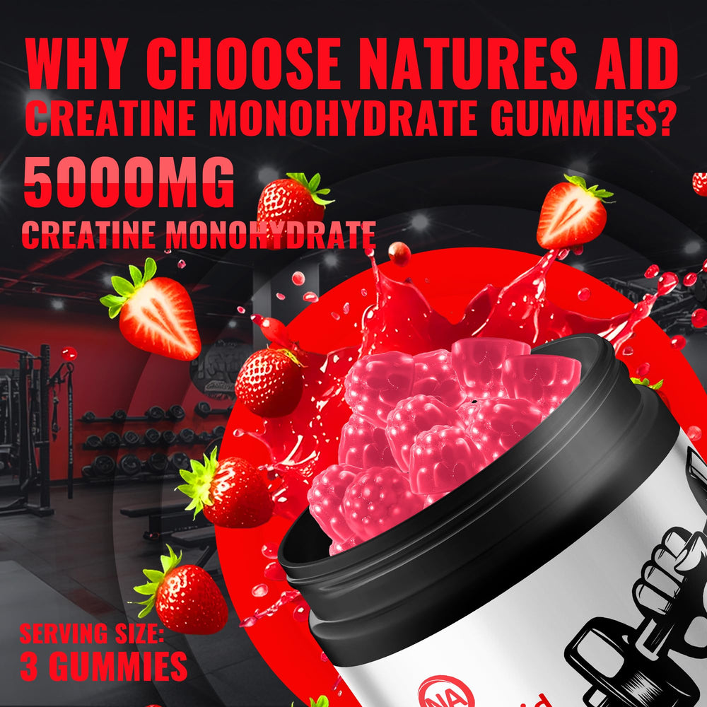 Natures Aid vegan gluten-free creatine gummies offer a plant-based option for workouts.