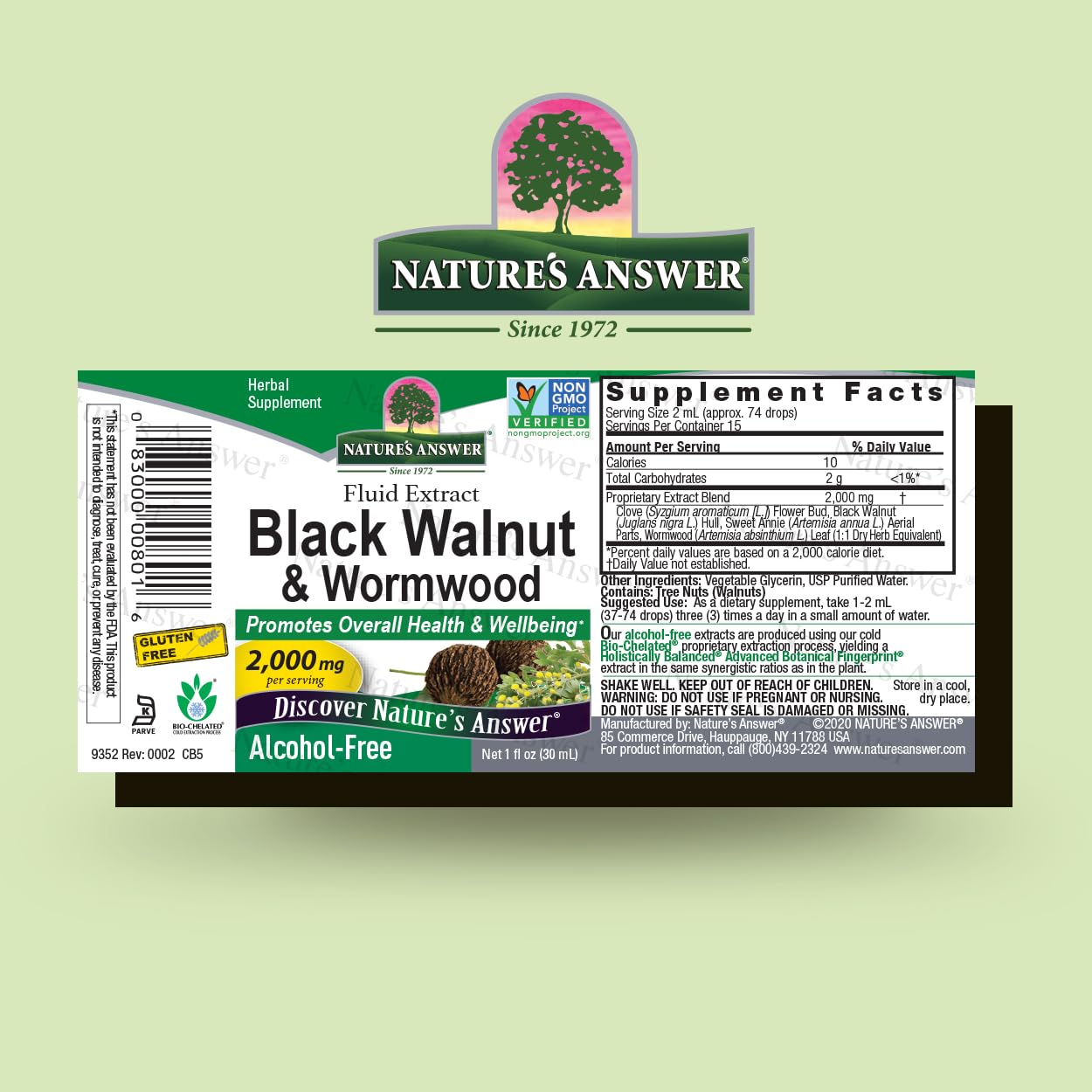 Nature's Answer Black Walnut Complex bottle pour demonstrates easy dosing for daily use.