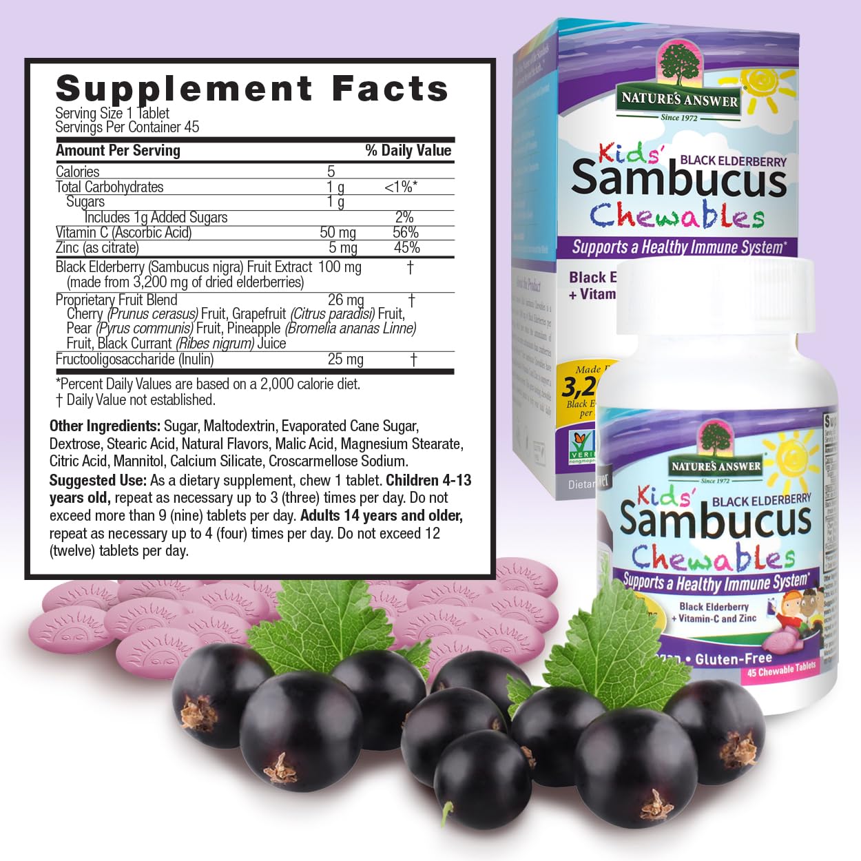 Nature's Answer Kids Sambucus chews bottle open for easy daily dosing
