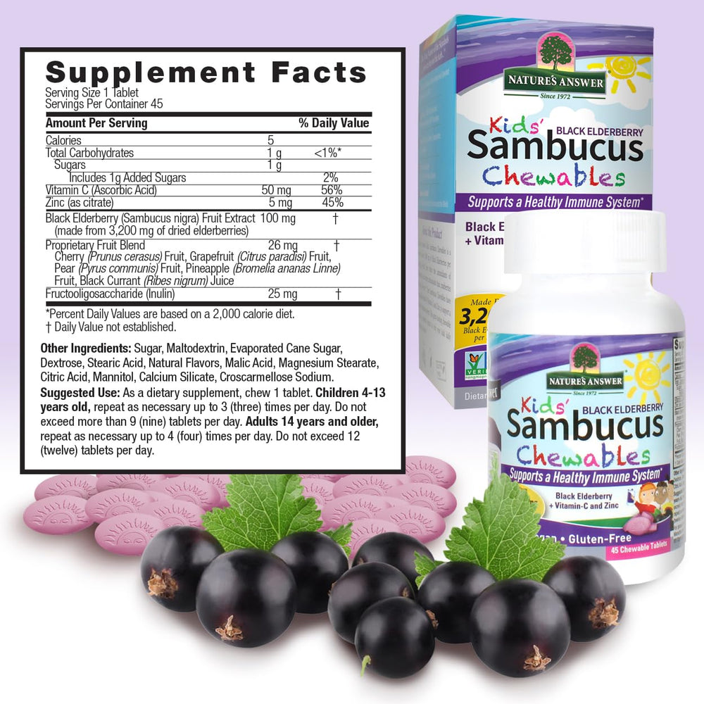 Nature's Answer Kids Sambucus chews bottle open for easy daily dosing