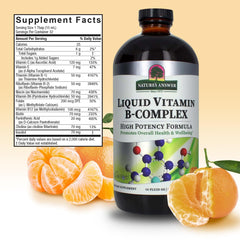 Glass with drops of Nature's Answer Liquid B-Complex, convenient for quick daily intake.