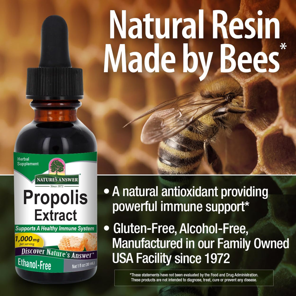 Nature's Answer Propolis Resin pour spout enables controlled dispensing.