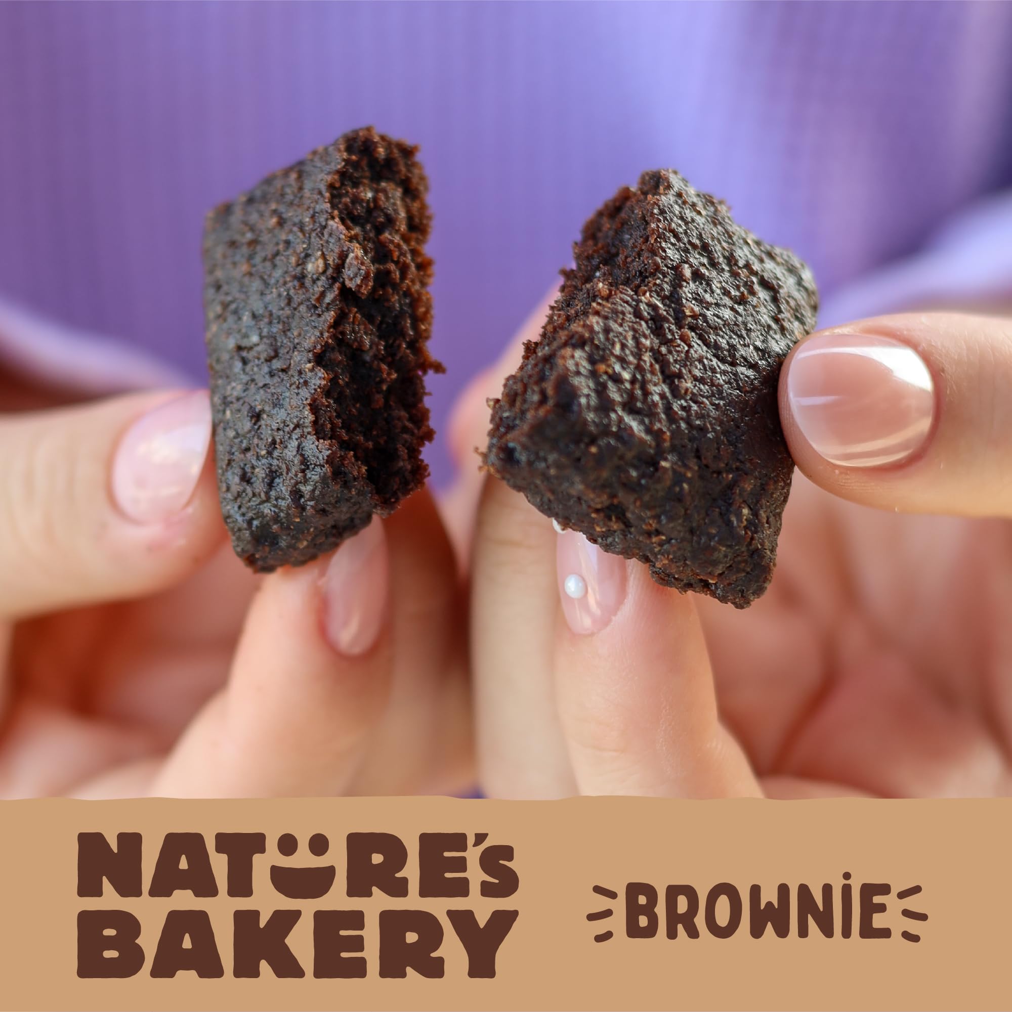 Nature's Bakery lifestyle shot with brownie bar and cup, snack for active days