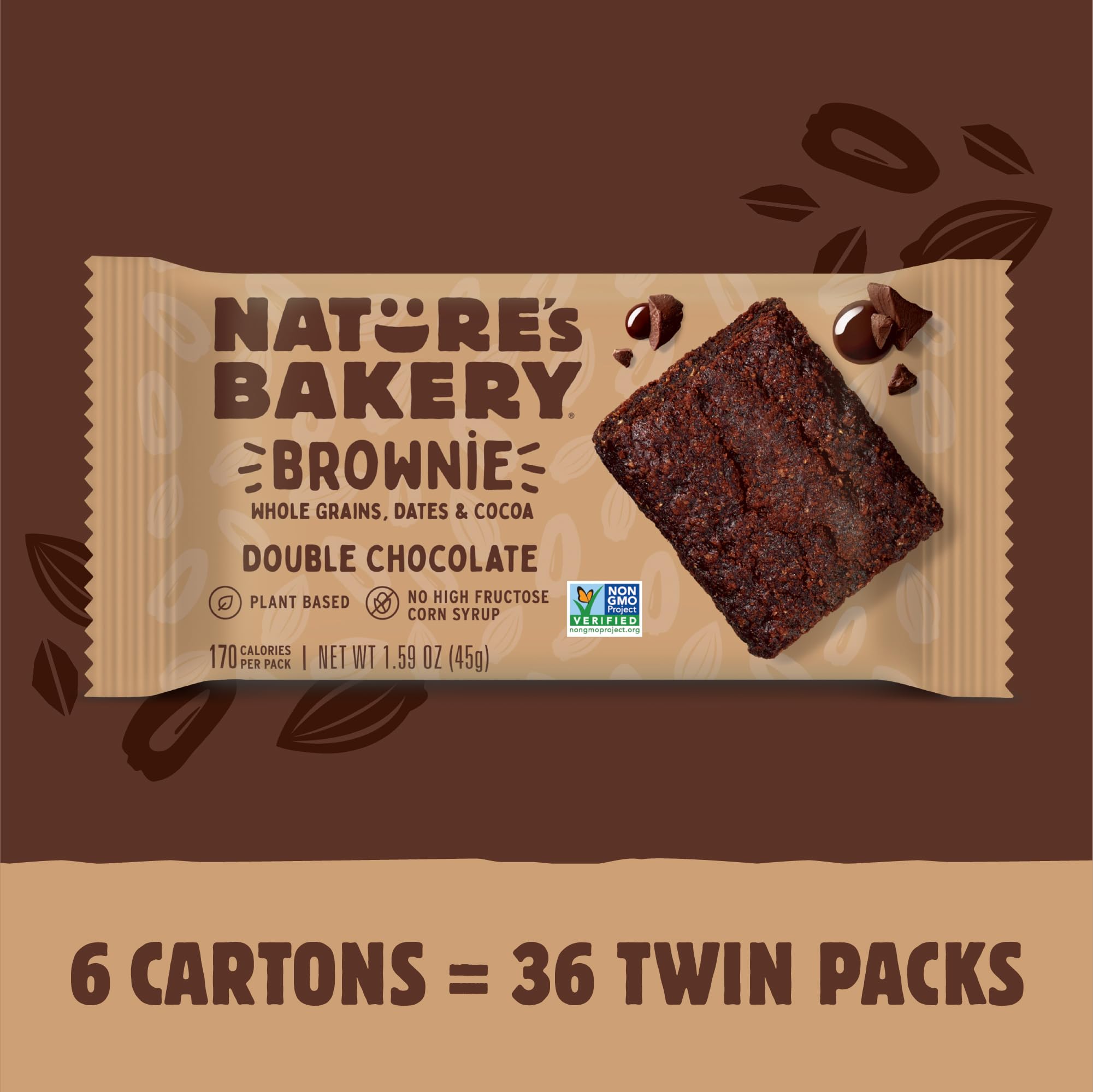Nature's Bakery Double Chocolate Brownie Bar six pack, compact dairy-free treat for on the go