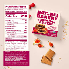 Nature's Bakery gluten-free Raspberry Fig Bars with real fruit, ideal for gluten-free snackers.