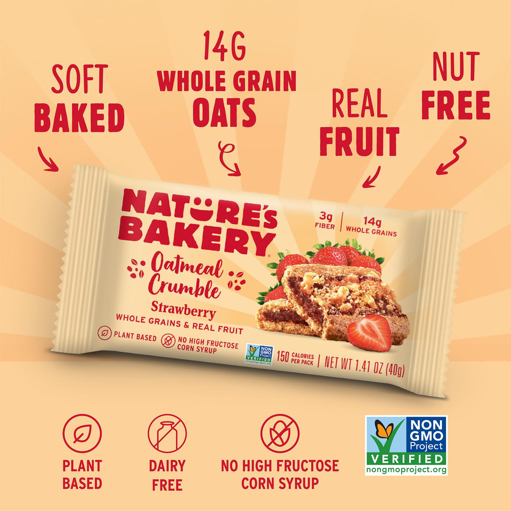 Nature's Bakery strawberry bars close-up, soft-baked texture ready to bite.