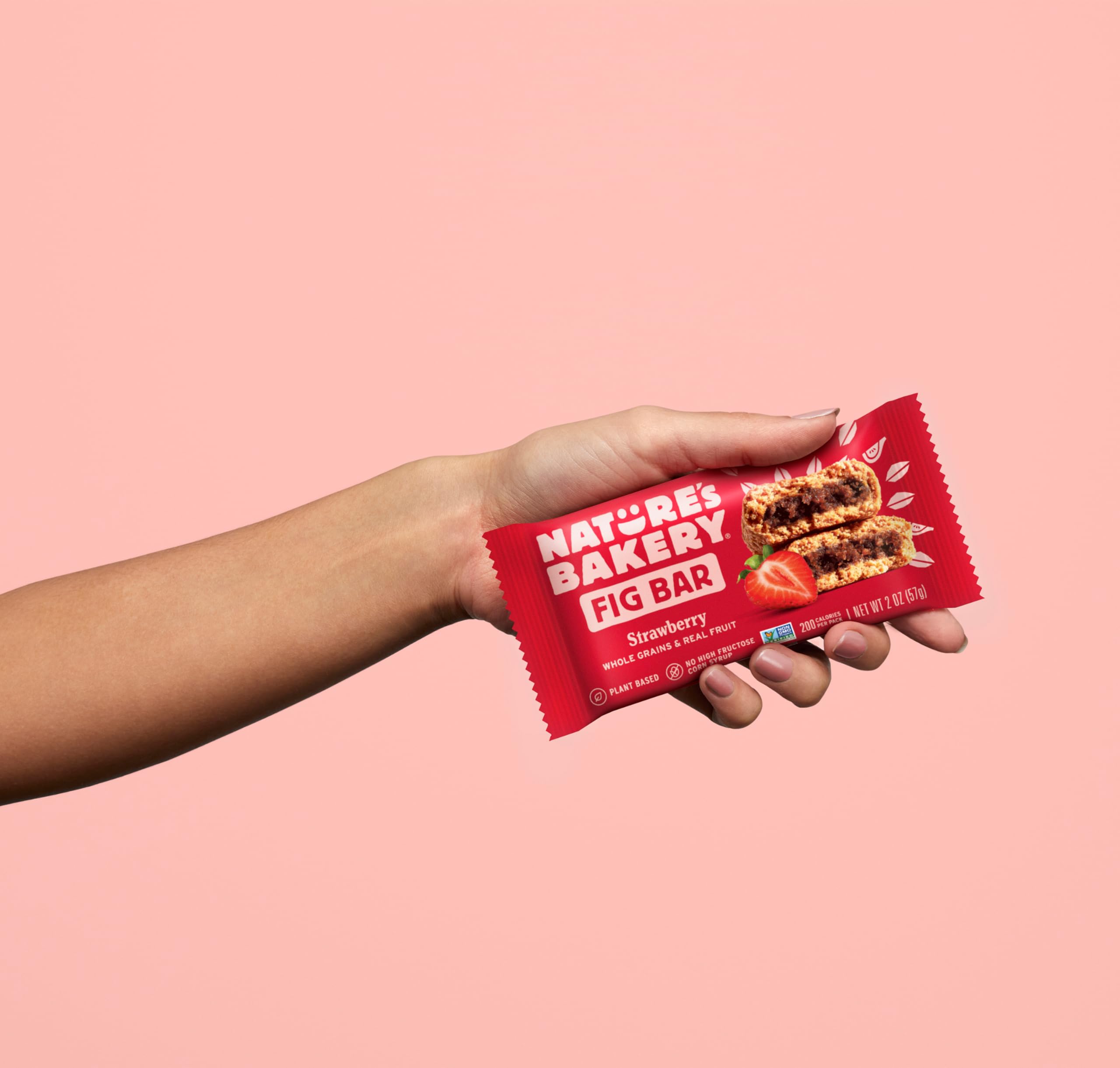 Nature's Bakery strawberry bars displayed on a store shelf for busy families