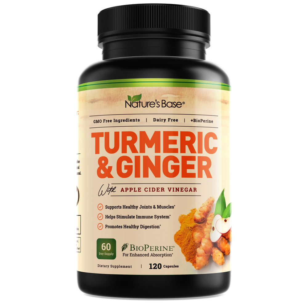 Nature's Base turmeric-ginger capsules bottle for daily wellness support