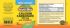 Close-up of Nature's Blend label showing calcium 600 mg and D3 400 IU