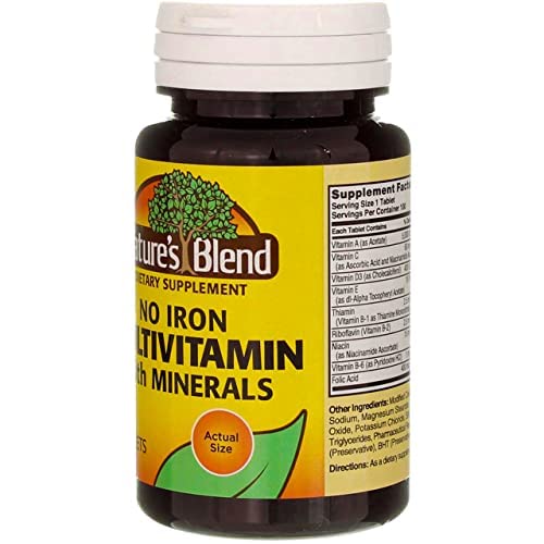 Nature's Blend No Iron minerals graphic highlights essential nutrients.