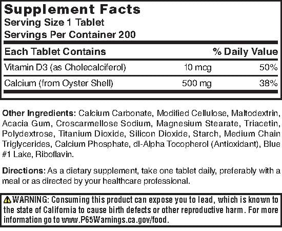 Nature's Blend calcium supplement bottle packaging highlights gluten-free formula and D3 blend