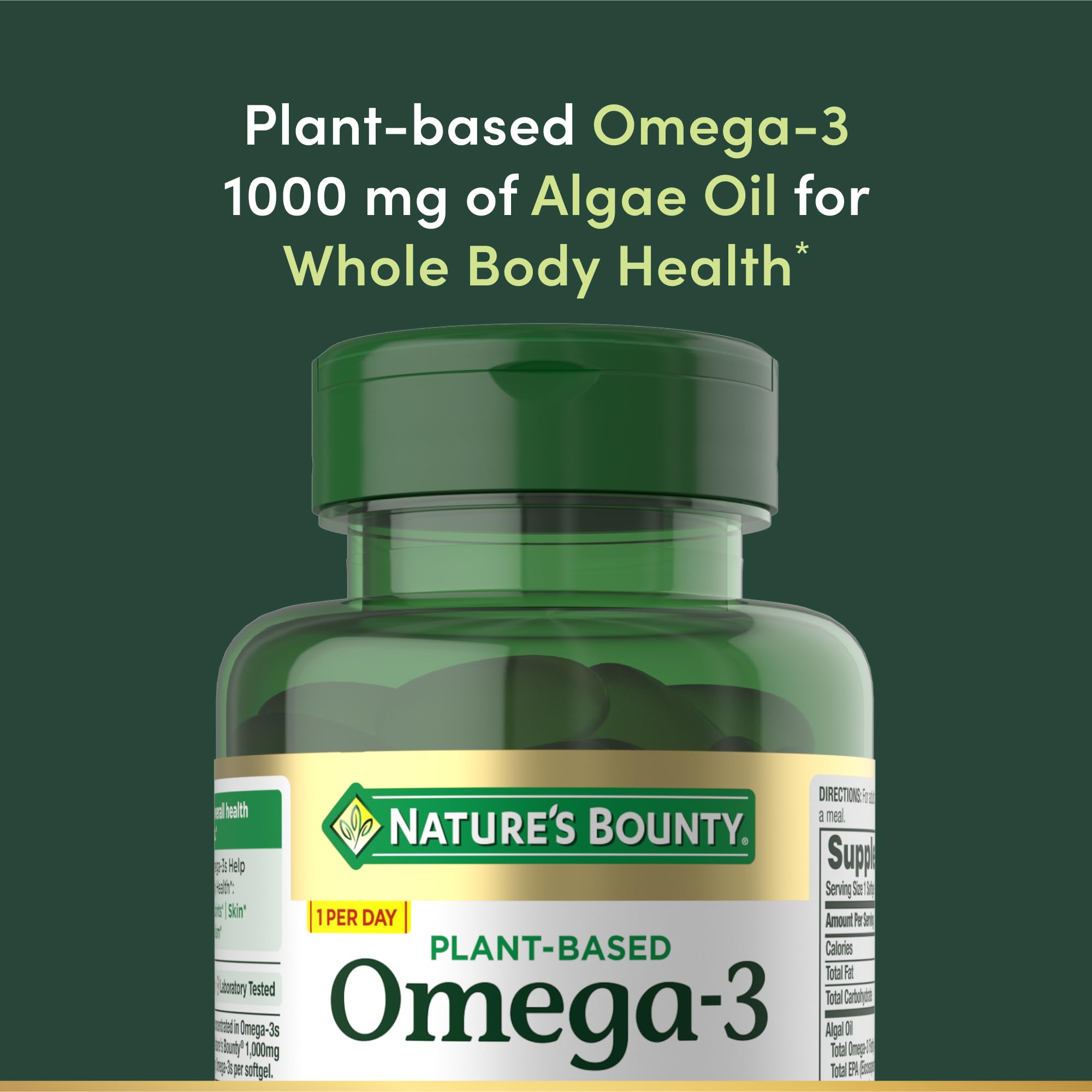 Nature's Bounty algae oil source illustration highlights plant-based omega-3