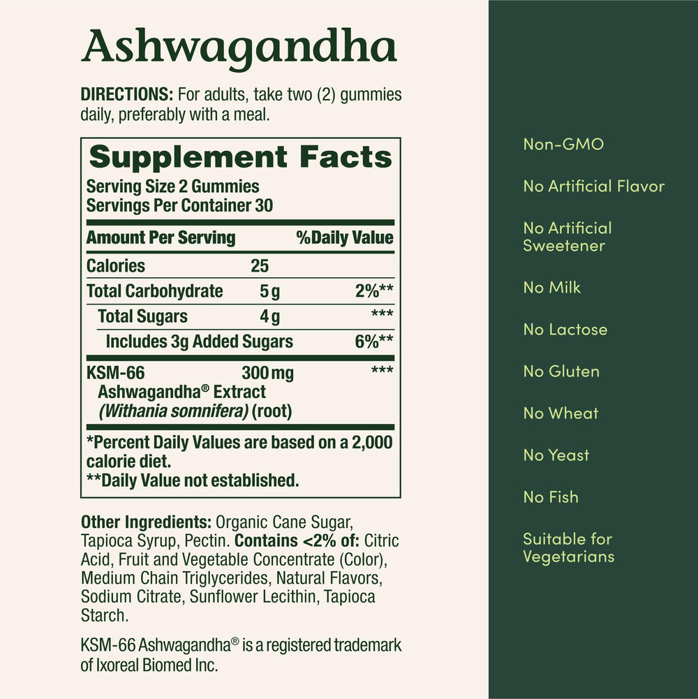 Nature's Bounty Ashwagandha Gummies vegetarian-friendly pectin base.