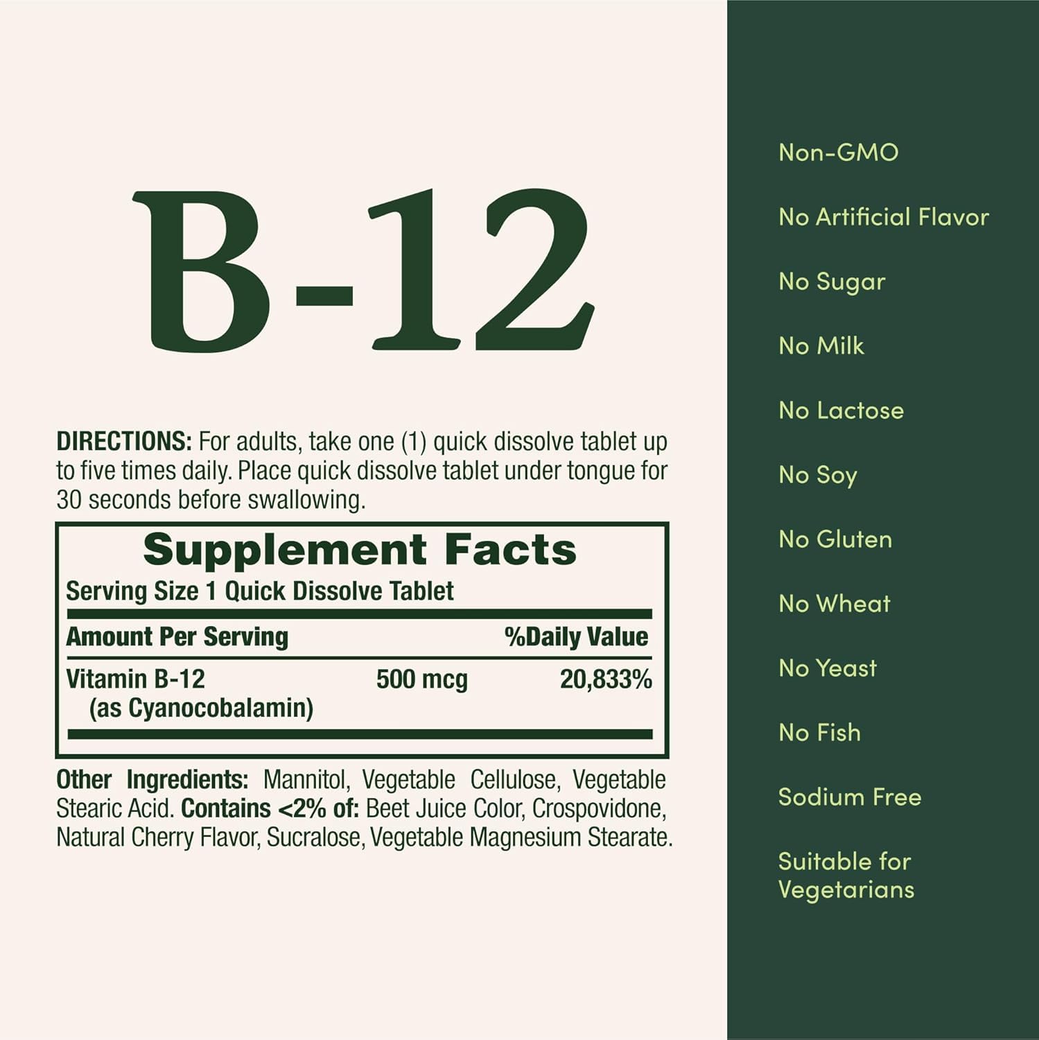 Nature's Bounty B-12 dissolve tablets melt quickly for on-the-go use.