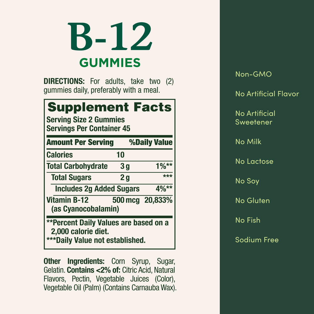 Hand holds a Nature's B12 Gummy for on-the-go energy support.