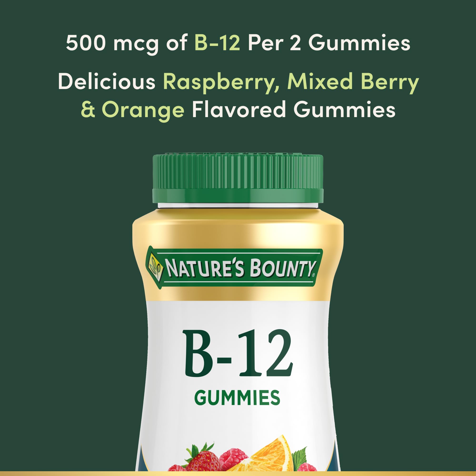 Nature's Bounty B12 Gummies mixed berry flavor close-up for daily nutrition.