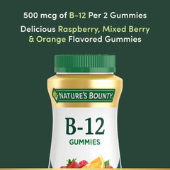 Nature's Bounty B12 Gummies mixed berry flavor close-up for daily nutrition.