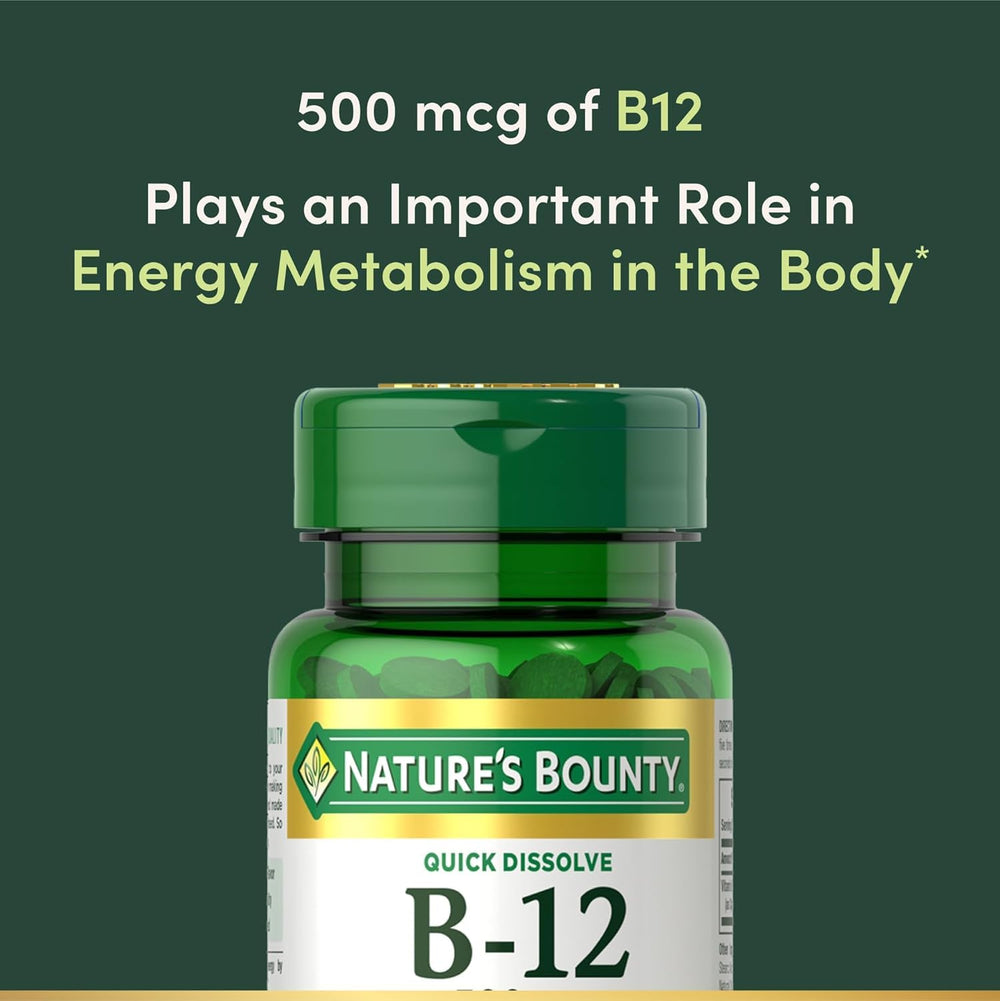 Nature's Bounty B-12 quick dissolve cherry flavor tablets offer a tasty, fast-melt option.
