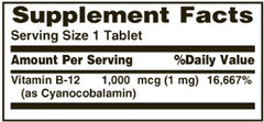 Nature's Bounty B-12 tablets bottle side angle for easy swallowing coating.