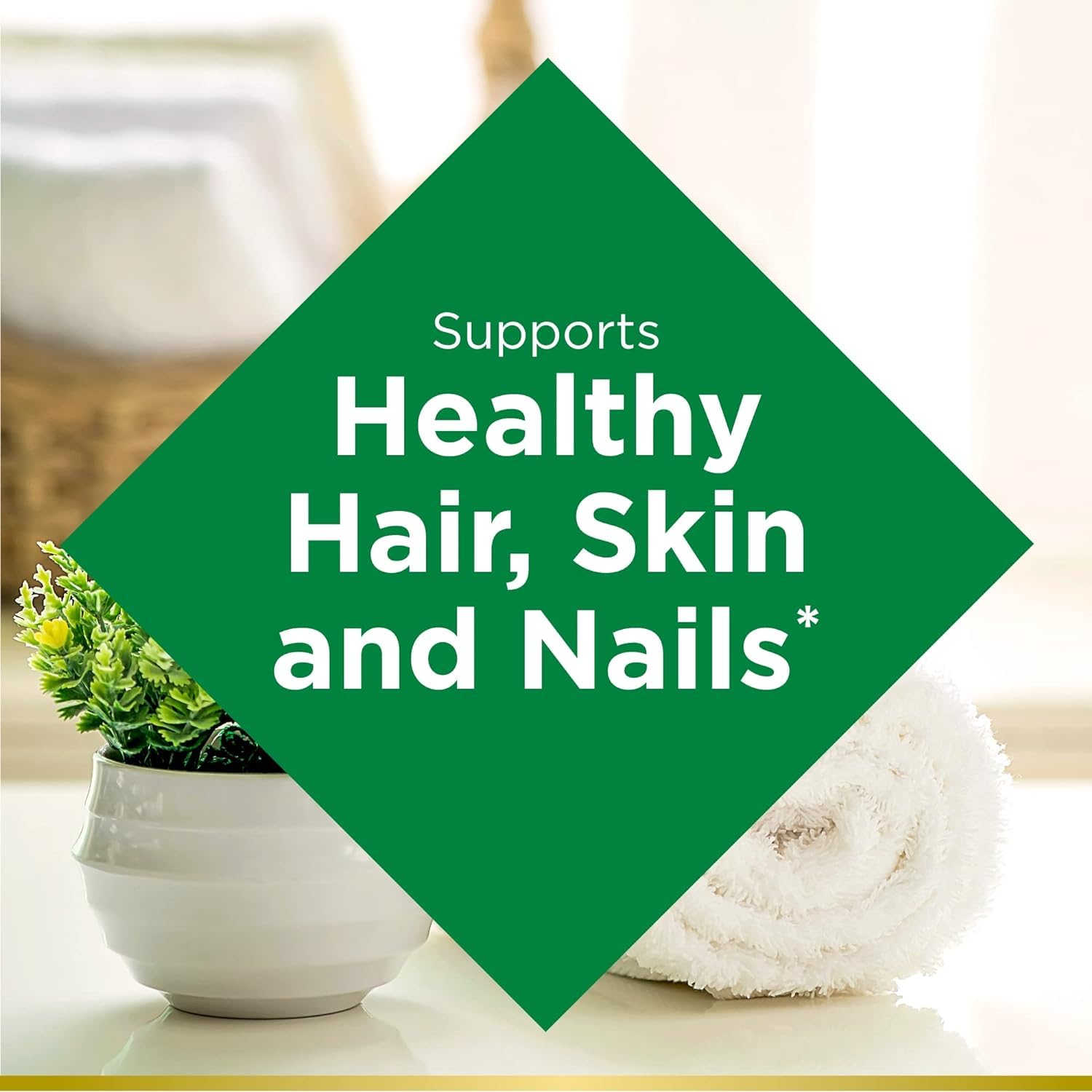 Nature's Bounty Biotin 10000 mcg dosage for potent daily beauty support.