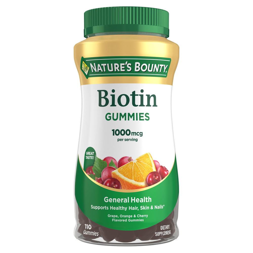 Nature's Bounty Biotin Gummy bottle for easy daily intake.