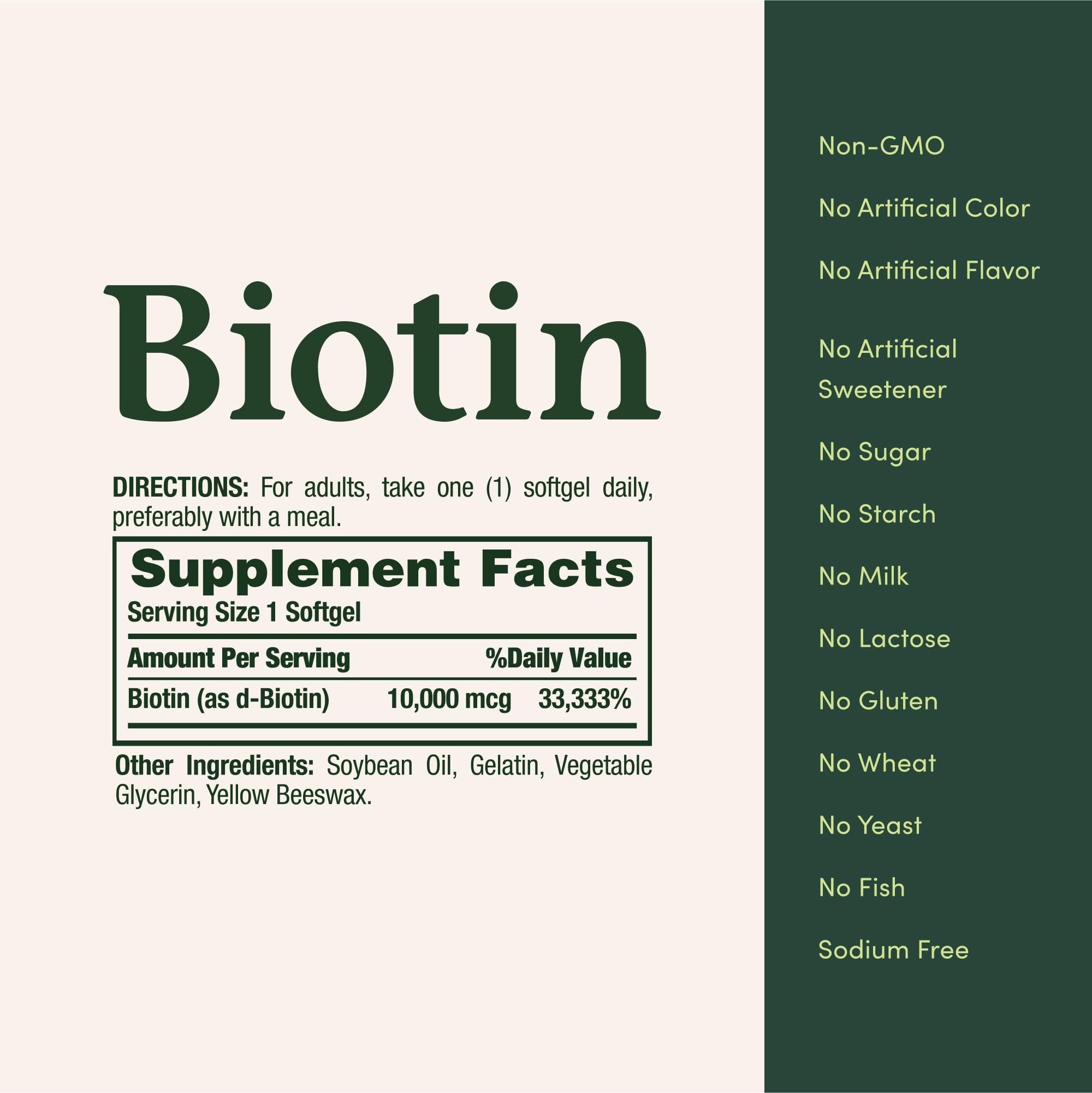 Nature's Bounty Biotin bottle shown for daily hair, skin and nails support.