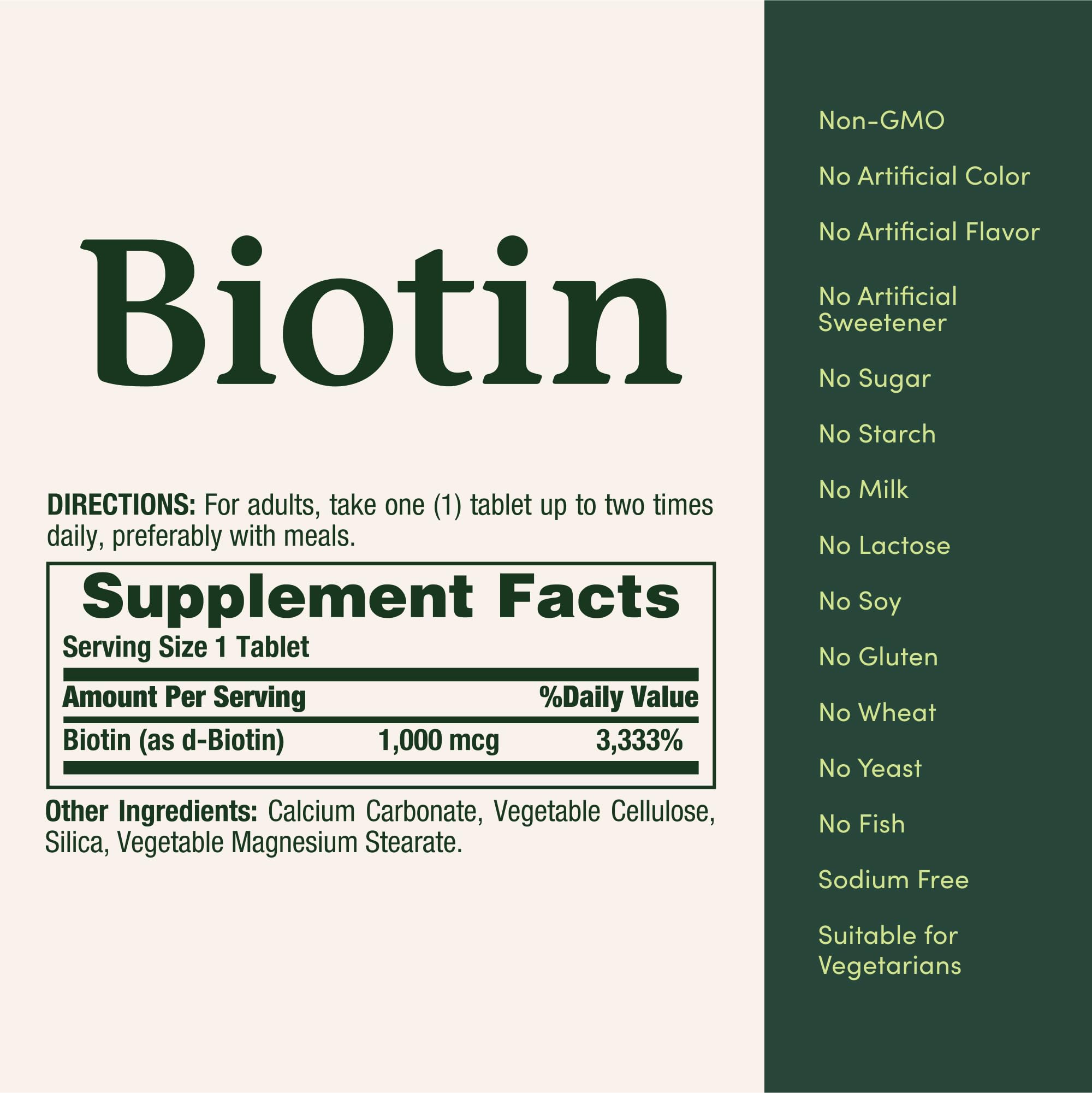 Nutrition label on Nature's Bounty Biotin showing 1000 mcg