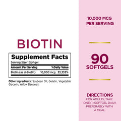 Close-up of Biotin 10000mcg rapid-release capsules from Nature's Bounty.