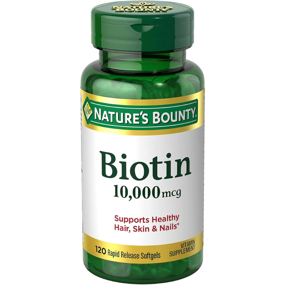 Nature's Bounty Biotin rapid-release softgels for daily hair and nail support.