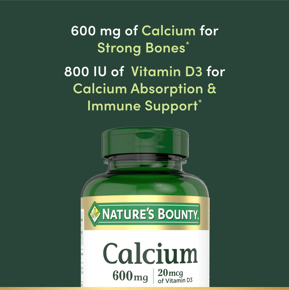 Nature's Bounty bottle pour showing easy daily calcium intake.