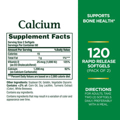 Nature's Bounty Calcium D3 softgels pack highlights easy daily calcium intake.