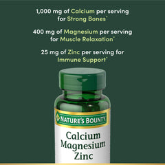 Nature's Bounty calcium magnesium zinc caplets tablet closeup shows easy swallow coating.