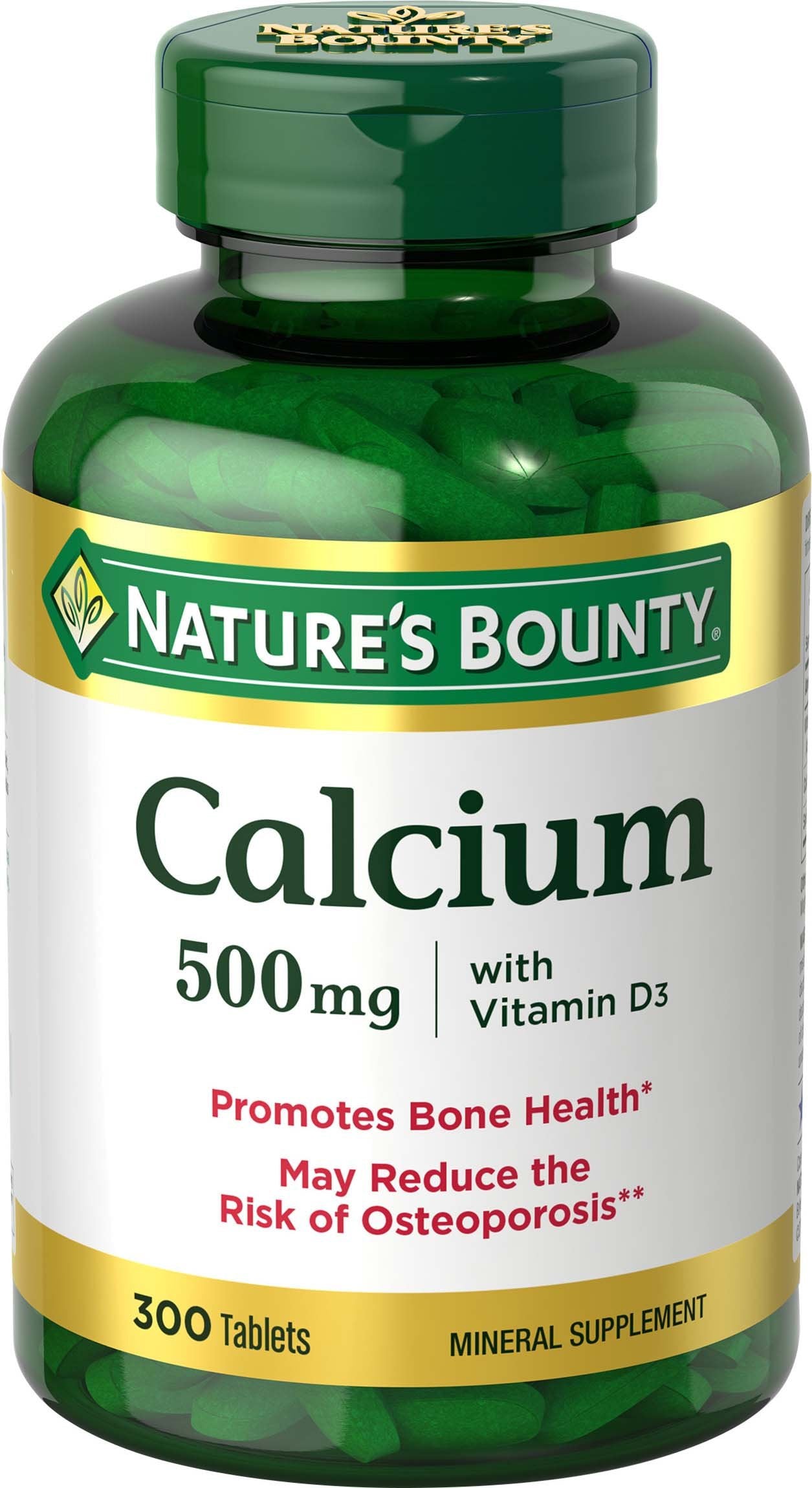 Nature's Bounty Calcium Plus 400 IU D3 bottle front for bone support.