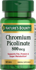 Nature's Bounty Chromium Picolinate 800 mcg bottle supports daily metabolism.