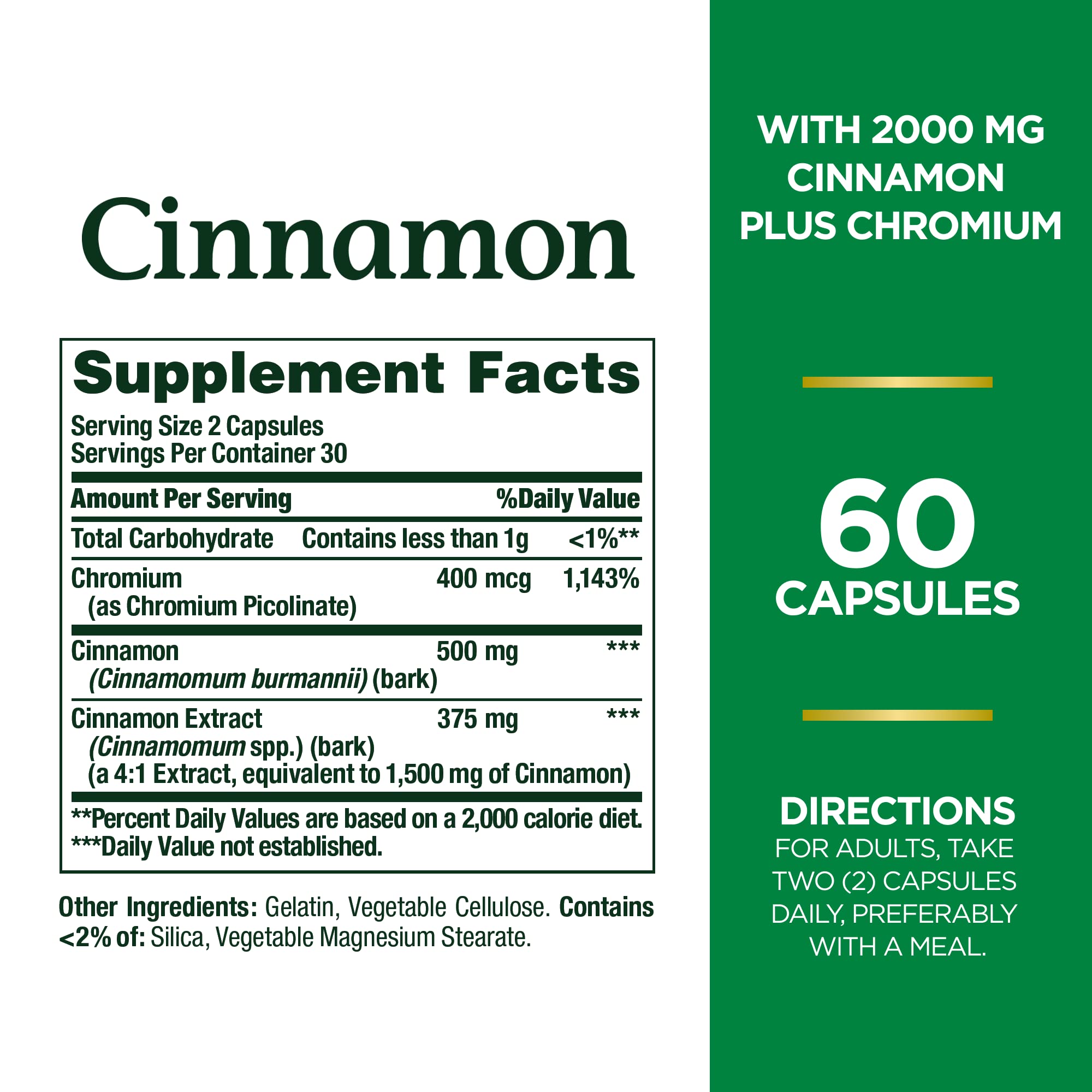 Opened Nature's Bounty Cinnamon Plus Chromium capsules ready to mix into food or drink.