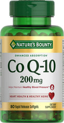 Nature's Bounty CoQ10 bottle highlighting heart health support and purity
