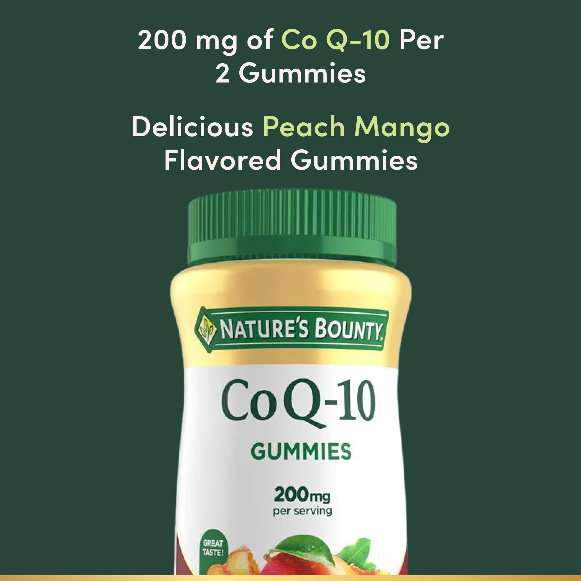 Serving two gummies daily shown for routine energy with CoQ10 gummies