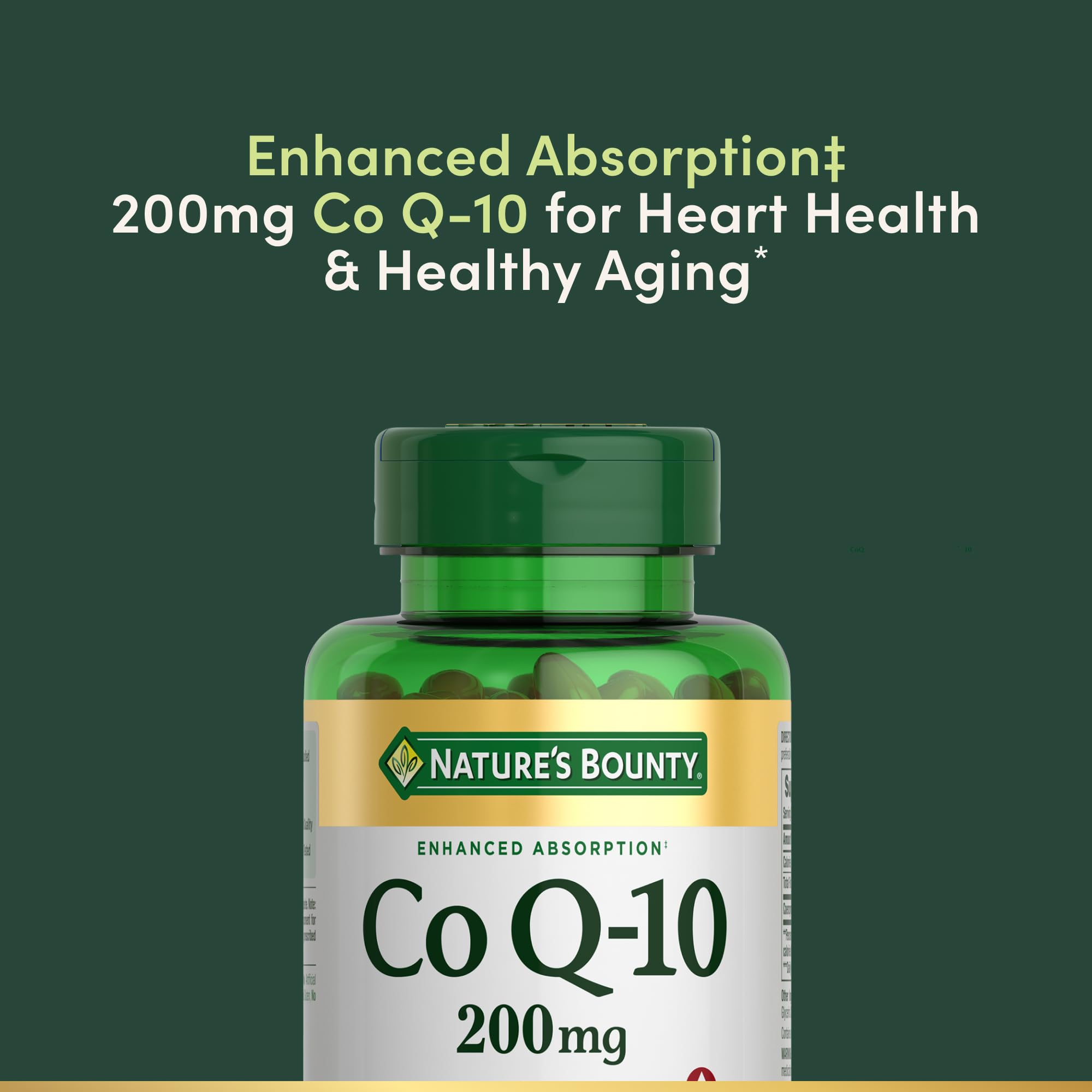 Nature's Bounty CoQ10 rapid-release softgels displayed for easy daily use