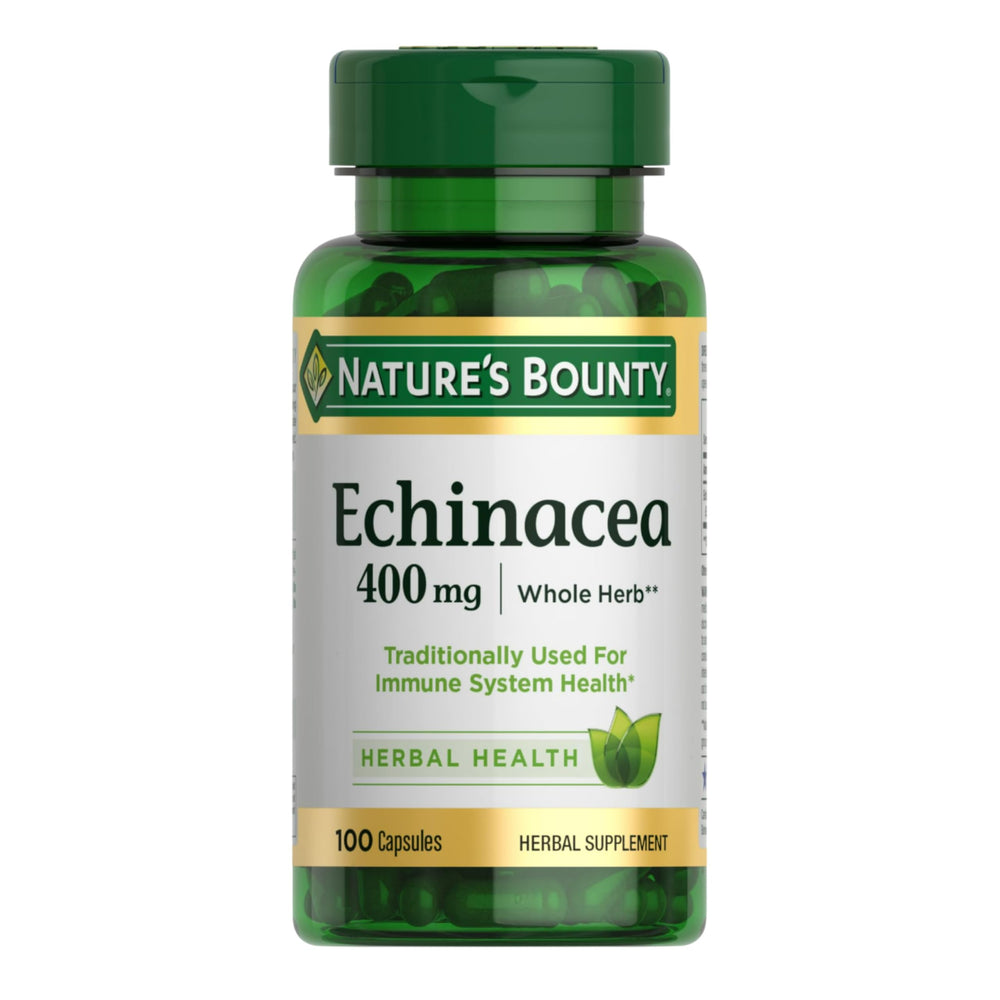Nature's Bounty Echinacea 400mg bottle with capsules for daily immune support.