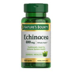 Nature's Bounty Echinacea 400mg bottle with capsules for daily immune support.