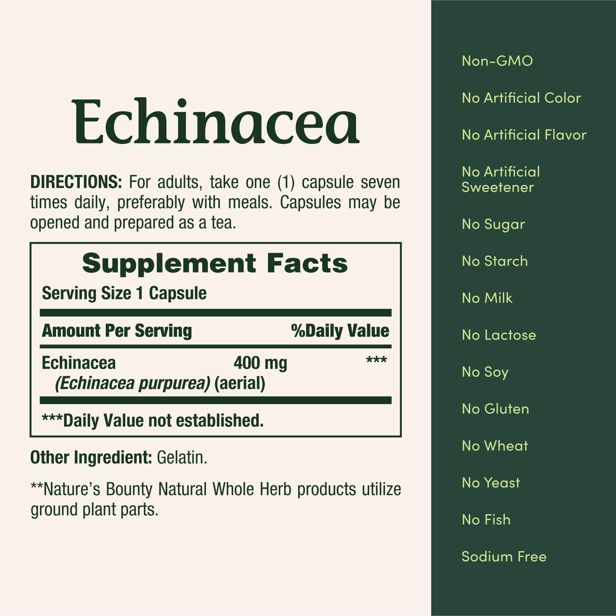 Closeup of Nature's Bounty Echinacea capsules highlighting herbal supplement.