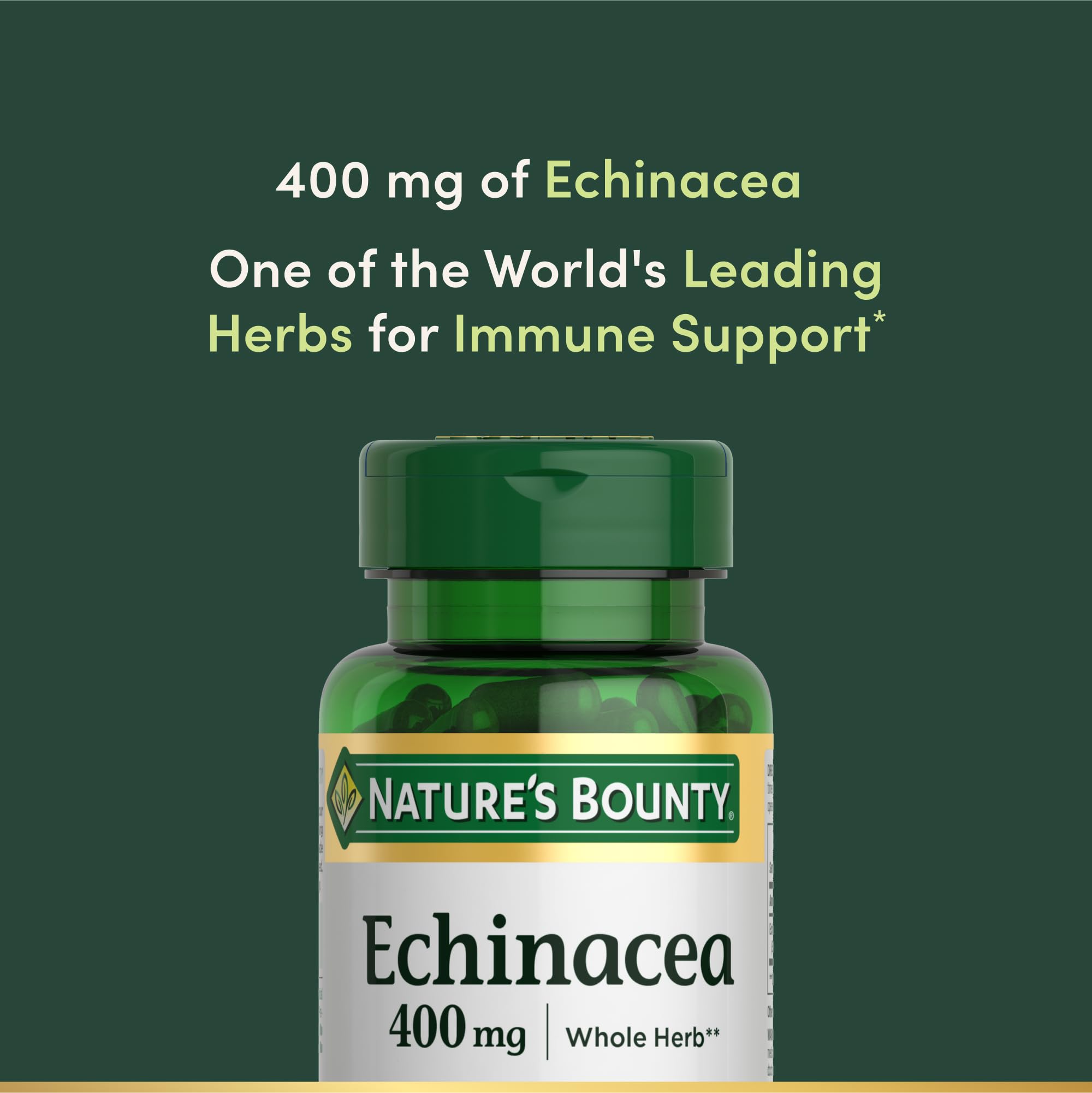 Label detail of Nature's Bounty Echinacea 400mg capsules.