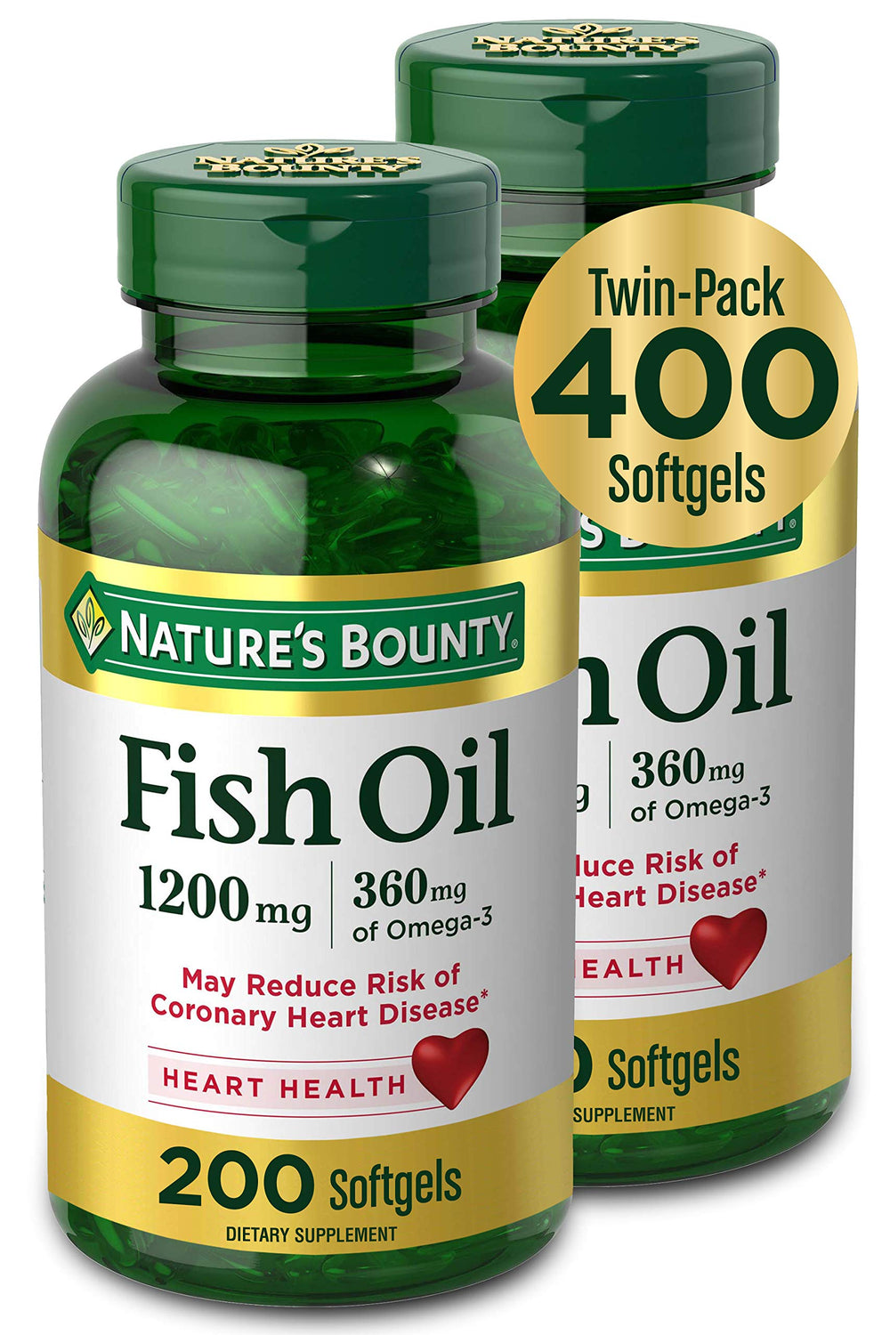 Nature's Bounty Fish Oil softgels bottle front may support heart health.
